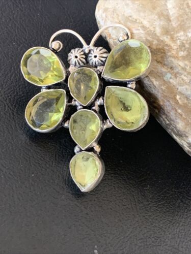 Navajo Dragonfly Pendant | Faceted Green Peridot Cluster | Authentic Native American Sterling Silver | Multi-Stone | 2.25" | 12741 - Masha USA