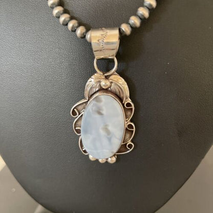 Navajo Blue Larimar Pendant Necklace | Sterling Silver Beads | Authentic Native American Handmade | 01212