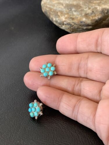 Zuni Petit Point TurquoiseCluster Earrings | Authentic Native American Handmade | Sterling Silver | 1608