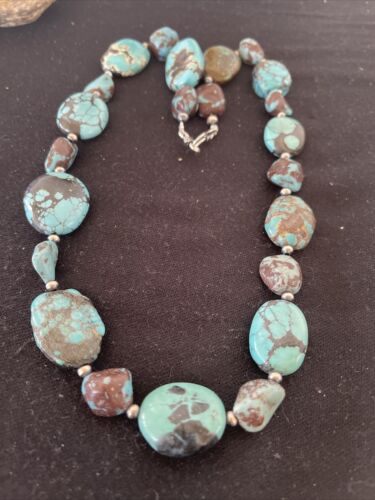 Navajo Chunky Turquoise #8 Necklace | Sterling Silver Pearls | Authentic Native American Handmade | 22" | 1242