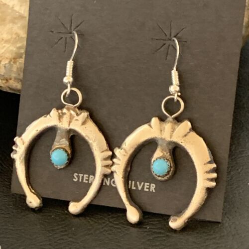 Navajo Turquoise Naja Dangle Earrings | Sterling Silver | Authentic Native American Handmade | 12554