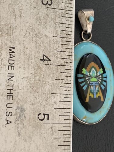 Zuni Multi-Stone Turquoise Pendant | Coral Onyx Inlay | Sterling Silver | Authentic Native American Handmade | 2029