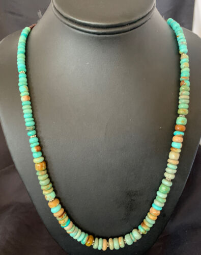 Navajo Pearls Royston Bead | Green Turquoise Necklace | Sterling Silver | 26" | Authentic Native American Handmade | 12533