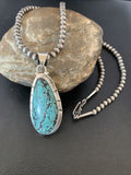 Men's Navajo Pearl Necklace with Blue Spiderweb Turquoise Pendant | Sterling Silver | 10538