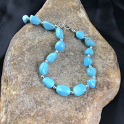 Navajo Sterling Silver Sleeping Beauty Turquoise Bracelet | 6.5" | Authentic Native American Handmade | 10144