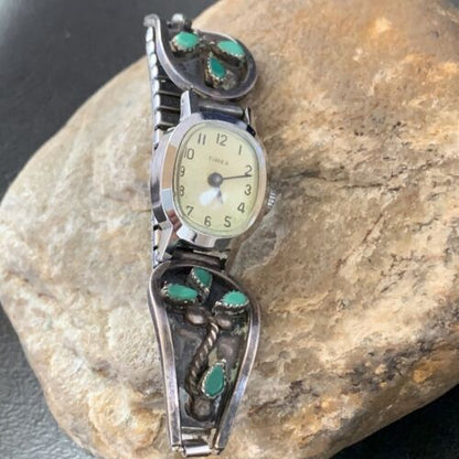 Authentic Navajo Sterling Silver Watch Tips | Old Pawn Blue Turquoise Band | Native American Jewelry | 1636