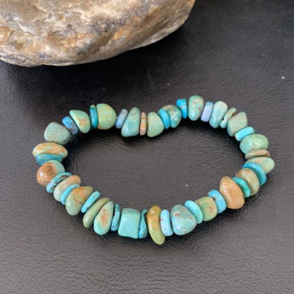 Men's Women's Stretch Bracelet | Blue Green Turquoise Stone | 7" | 11823