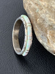 Navajo White Opal Inlay Ring | Sterling Silver | Sz 10.5 | Authentic Native American Handmade | Yazzie| 10618