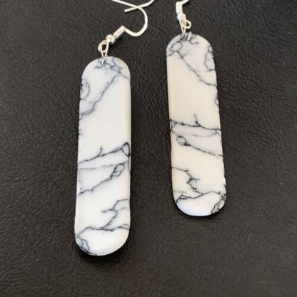 Navajo White Buffalo Turquoise Dangle Earrings | Sterling Silver | 2" | Authentic Native American Handmade | 11753