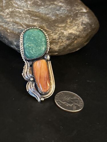 Navajo Turquoise Spiny Oyster Multi-Stone Ring | Authentic Native American Sterling Silver | Multi-Stone | Sz 8 | 14494