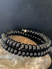 Memory Wire Stainless Steel Black Onyx Bead Bracelet | Sterling Silver | Native American Handmade | 01958