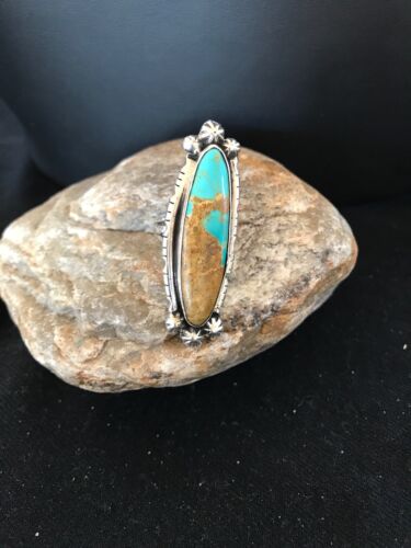 Navajo Blue Turquoise Ring | Sterling Silver | Sz 6.5 | Authentic Native American Handmade | Yazzie | 3530