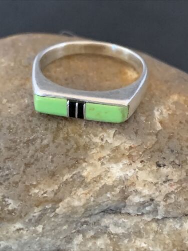 Native American Women's Navajo Green Gaspiete Onyx Inlay Ring | Sz 6.5 | 11154