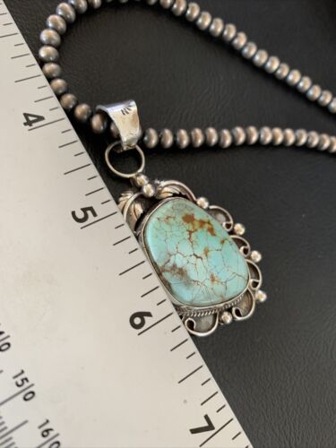 Men's Navajo Blue Dry Creek Turquoise Pendant Necklace | Sterling Silver | 12968