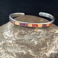 Purple Red Orange Spiny Oyster Inlay Cuff Bracelet | Navajo Sterling Silver | Handmade Jewelry 14393