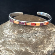 Purple Red Orange Spiny Oyster Inlay Cuff Bracelet | Navajo Sterling Silver | Handmade Jewelry 14393