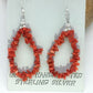 Native American Sterling Silver Navajo Red Coral Earrings | 2" | 1086
