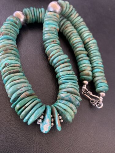 Navajo Green Turquoise Necklace | Graduated Sterling Silver | 19" | Authentic Native American Handmade | 11705 - Masha USA