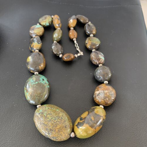 Navajo Graduated Sterling Silver Green Chunky Turquoise Necklace | Authentic Native American | 22" | 1855
