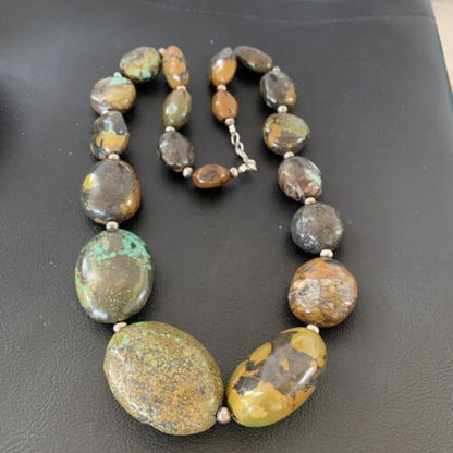 Navajo Graduated Sterling Silver Green Chunky Turquoise Necklace | Authentic Native American | 22" | 1855