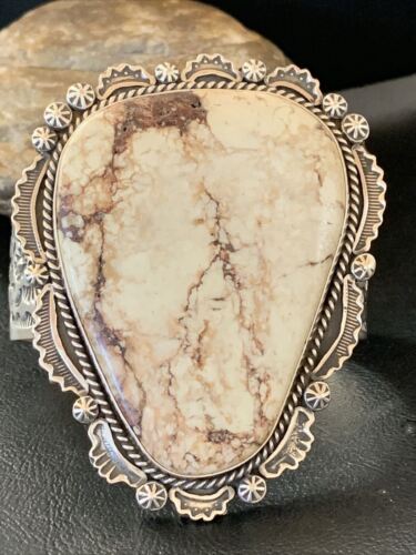 Native American Men's Wild Horse Turquoise Cuff Bracelet | Navajo Sterling Silver | 1416