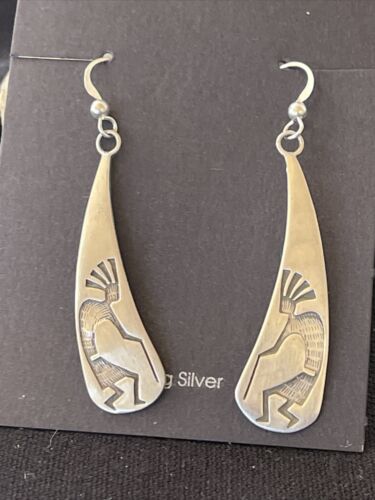 Handmade Sterling Silver Kokopelli Dangle Earrings | Authentic Native American Hopi Design | 01501
