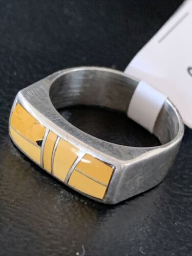 Navajo Yellow Turquoise Ring | Sterling Silver | Sz 8 | Authentic Native American Handmade | 1736