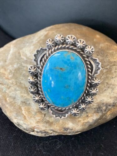 Navajo Blue Kingman Turquoise Ring | Sterling Silver | Sz 9.5 | Authentic Native American Handmade | 01644