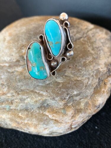 Native American Navajo Men's Turquoise Sterling Silver 2 Stone Ring | Sz 6 | Native American Handmade | 8765