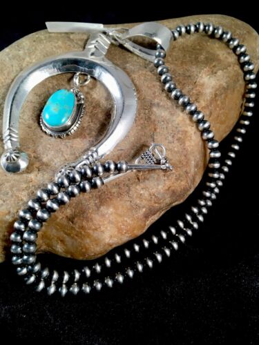 Navajo Turquoise #8 Naja Pendant | Sterling Silver Necklace | Authentic Native American Handmade | 8670