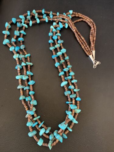 Santo Domingo Spiny Blue Kingman Turquoise Shell Necklace | 3-Strand | 29" | 13061