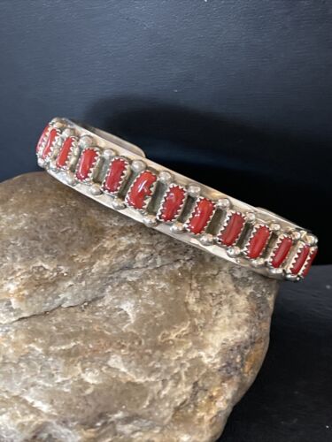 Navajo Red Coral Bracelet for Men | Sterling Silver | Authentic Native American Handmade | 1792
