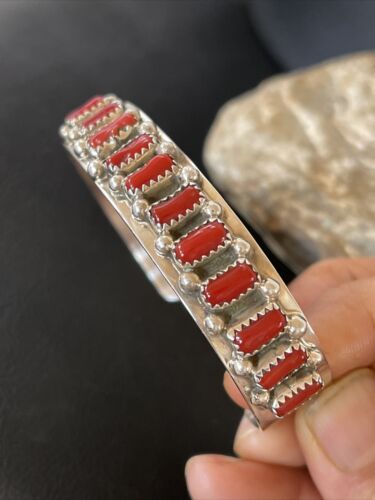 Navajo Red Coral Bracelet for Men | Sterling Silver | Authentic Native American Handmade | 1792