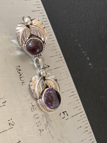 Navajo Purple Sugilite Post Dangle Earrings | Sterling Silver | Authentic Native American Handmade | 1594