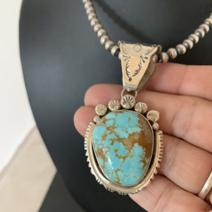 Men's Navajo Sterling Silver Necklace Pendant Earrings | Blue #8 Turquoise | Authentic Native American Handmade | 2110 - Masha USA