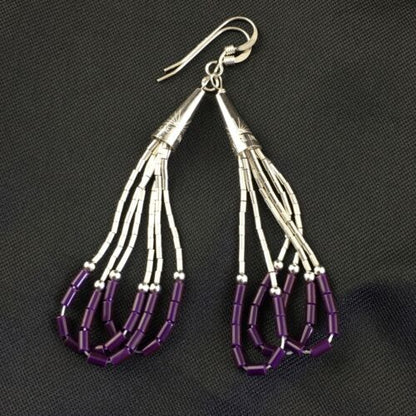 Handmade Liquid Silver Heishi Beads Earrings | Purple Sugilite | Sterling Silver | 2" | 1997