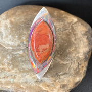 Navajo Red Spiny Oyster Opal Inlay Ring | Sterling Silver | Sz 6 | Authentic Native American Handmade | 12842