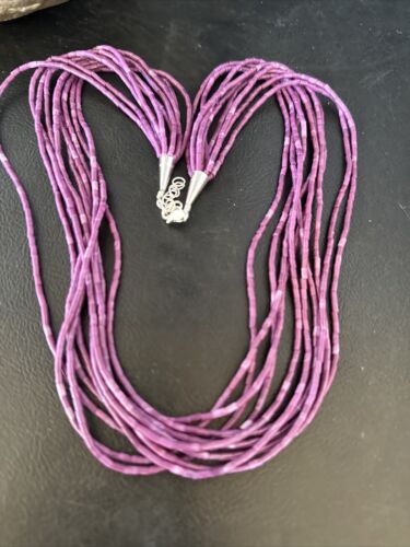 Navajo Stabilized Sugilite Heishi Necklace | 10 Strand | Sterling Silver Tube | 20" | 14818