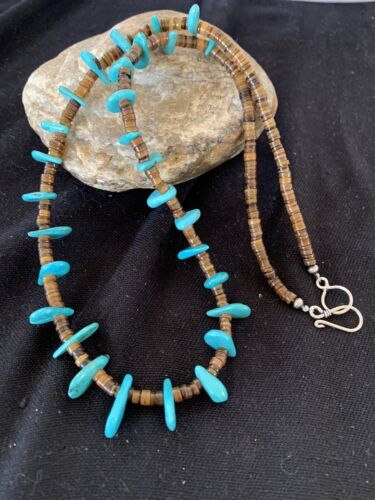 Navajo Blue Turquoise Bone Bead Necklace | Sterling Silver | 20" | Authentic Native American Handmade | 302