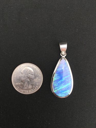 Native American Navajo Blue Opal Inlay Pendant | Sterling Silver | 1.75" | 1124 - Masha USA