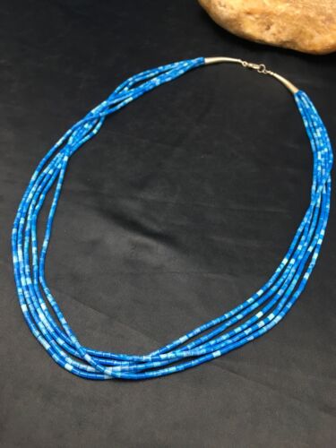 Navajo Lapis 5-Strand Sterling Silver Necklace | Heishi Bead | 19" | 3419