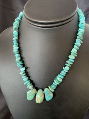 Navajo Blue Green Turquoise Necklace | Sterling Silver | 16" | Authentic Native American Handmade | 12913