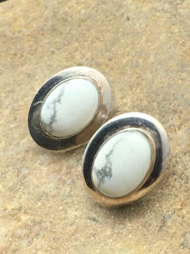 Navajo White Howlite Earrings | Sterling Silver | Authentic Native American Handmade | 0.75" | 4471