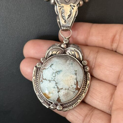 Navajo Blue Golden Hills Pendant Necklace | Sterling Silver | Authentic Native American Handmade | 14601