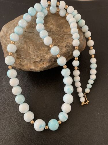 Navajo Blue Opal Necklace with Graduated Gold-Filled Beads | Authentic Native American Jewelry | 20" | 02046