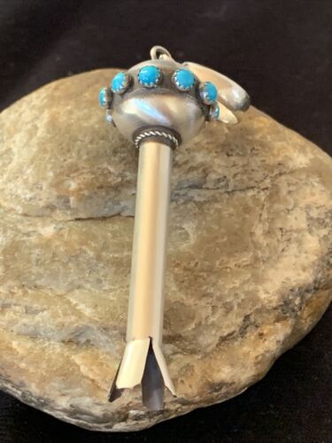 Navajo Blue Turquoise Naja Pendant | Sterling Silver | Authentic Native American Handmade | 1156