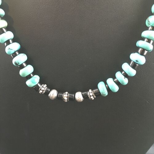Navajo Blue Turquoise Spiny Oyster Necklace | Sterling Silver | 17" | Authentic Native American Handmade | 10127