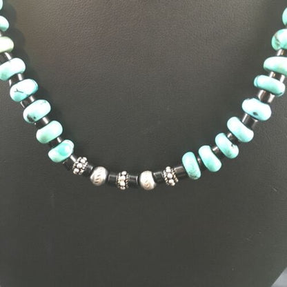 Navajo Blue Turquoise Spiny Oyster Necklace | Sterling Silver | 17" | Authentic Native American Handmade | 10127