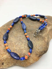 Navajo Lapis Lazuli & Spiny Oyster Necklace | Sterling Silver | Authentic Native American Handmade | 21" | 4507