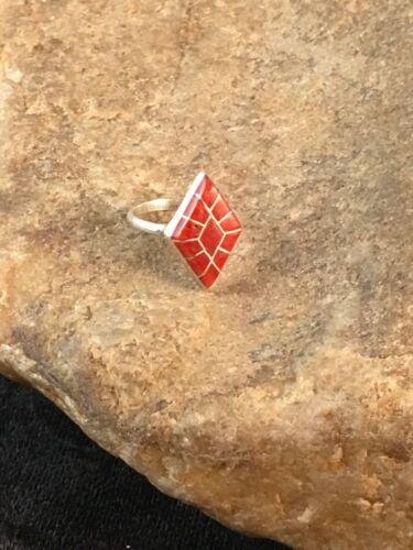 Native American Red Coral Navajo Ring | Sterling Silver | Sz 4.5 | Authentic Handmade | 8708